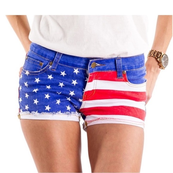 Tipsy Elves American Flag Denim Shorts Size Small Patriotic Americana Bootie - Picture 10 of 11